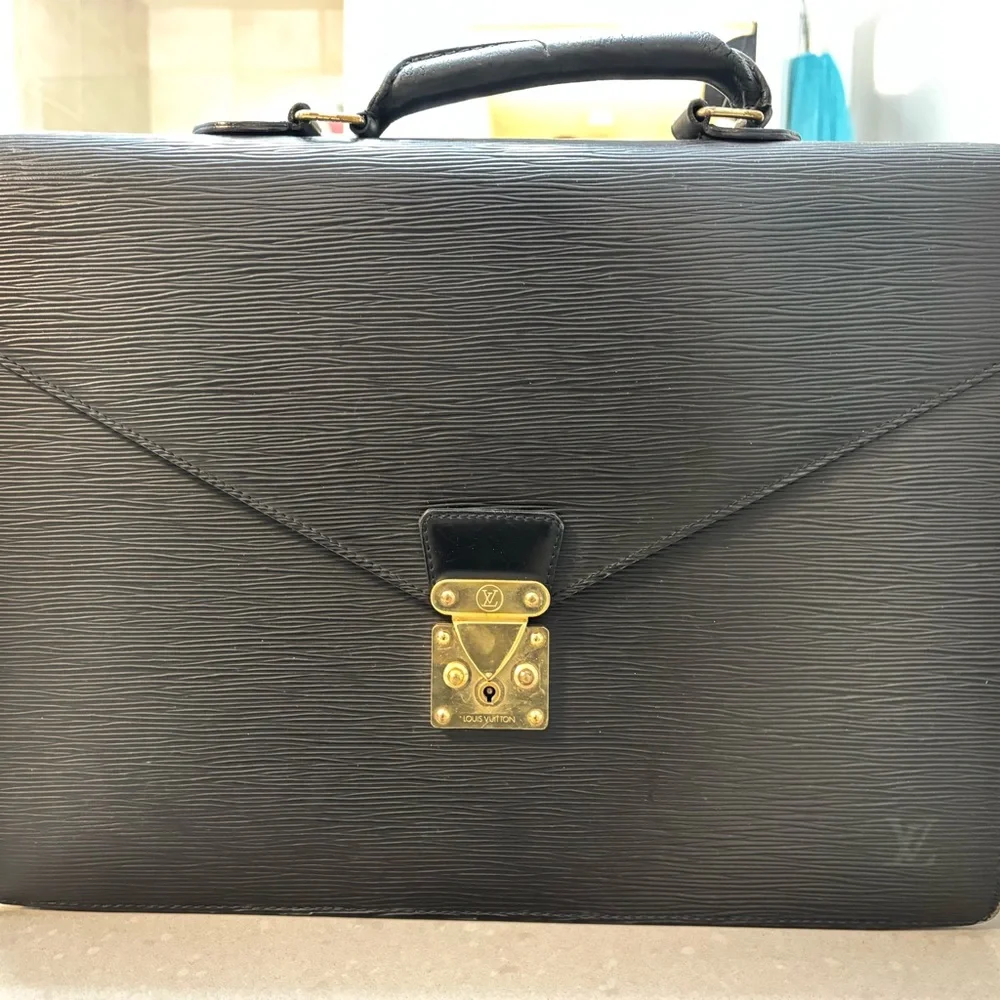 Louis Vuitton Black Epi Leather Briefcase with Gold Hardware